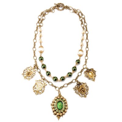 GOLDTONE GREEN INTAGLIO CHARM NECKLACE