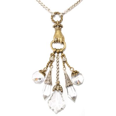 GOLDTONE CRYSTAL DANGLES NECKLACE