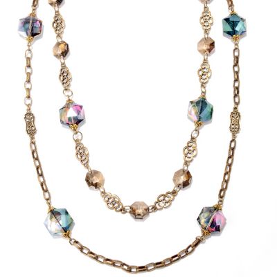 GOLDTONE LONG CRYSTALS NECKLACE