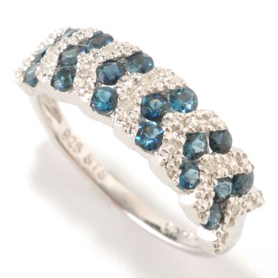 SS/P RING GEM & DIAMOND ACCENT CHEVRON BAND