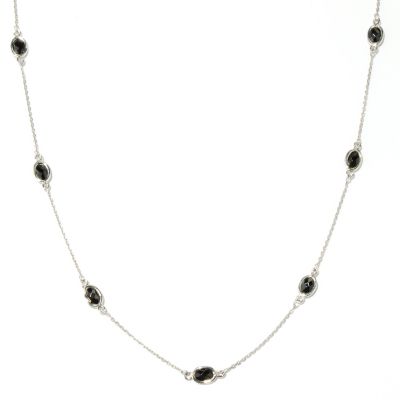 126-556 - Gem Treasures Sterling Silver Oval Black Spinel Station Necklace