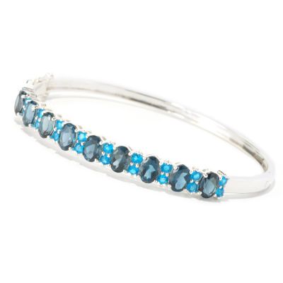 SS/P BRAC LONDON BLUE TOPAZ & NEON APATITE HINGED BANGLE