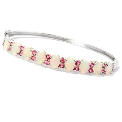 126-572 - NYC II Opal & Pink Tourmaline Hinged Bangle Bracelet 