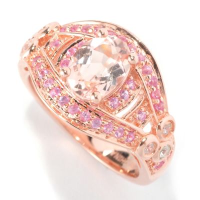 SS/18K ROSE VERMEIL RING MORGANITE w/ PINK SAPH & WHT ZIRCON