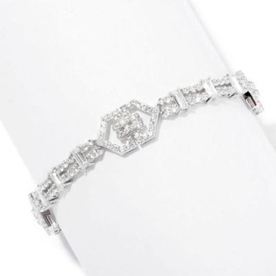 CL SS/PLAT ROUND AND BAGUETTE LINE BRACELET