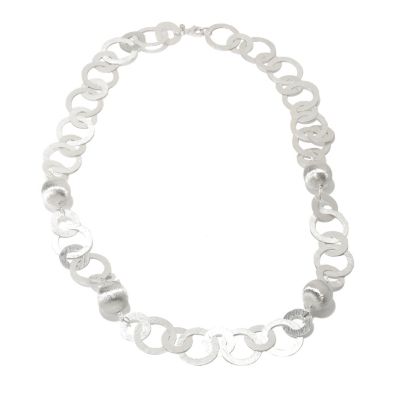 SEMPRESILVER 32" SATIN/SHINY FLAT LINK CIRCLE NECKLACE