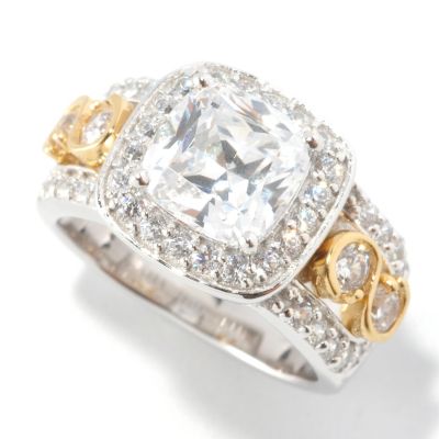 BLTA SS/TWO-TONE CUSHION CUT HALO W/ ROUNDS RING
