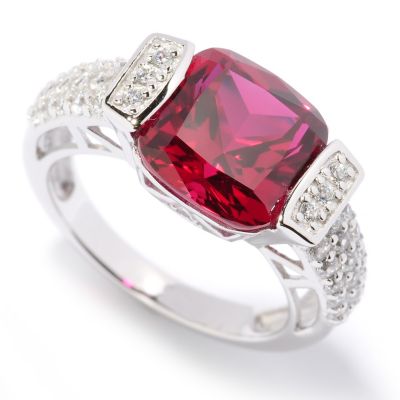 BLTA SS/PLAT SIMULATED RUBY TENSION SET RING