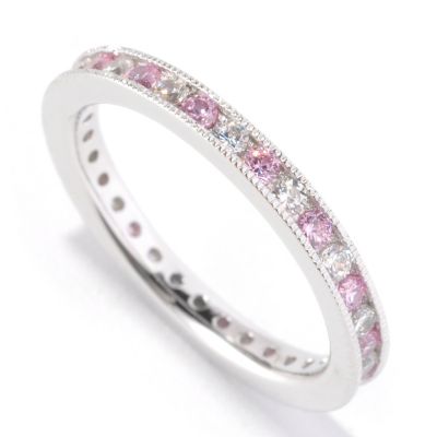 BLTA SS/PLAT SIMULATED PINK & WHITE DIAMOND ROUND CUT ETERNITY BAND RING