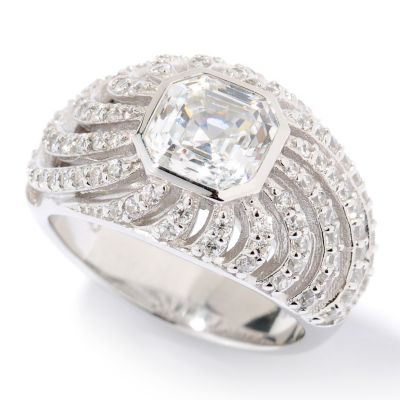 126-611 - Brilliante&reg; Platinum Embraced 2.62 Dew Asscher Cut Simulated Diamond Domed Sunburst Ring