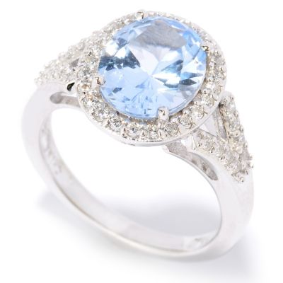 BLTA SS/PLAT SIMULATED COLORED DIAMOND OVAL CUT HALO SPLIT SHANK RING