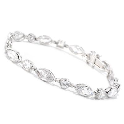 BLTA SS/PLAT MARQUISE AND PRINCESS CUT BEZEL SET MILGRAIN TENNIS BRACELET