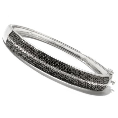 SS PAVE BLACK DIAMOND BANGLE WITH WHITE ACCENTS