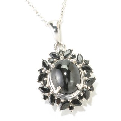 SS/PLAT PEND BLK STAR DIOPSIDE W/ BLK SPINEL w/ 18" CHAIN