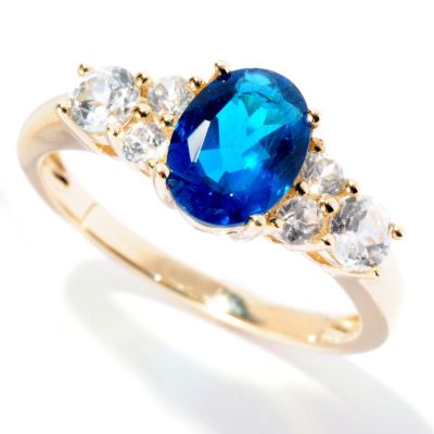 14K YG NEON APATITE RING WITH WHITE ZIRCON ACCENT RING