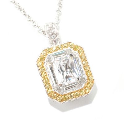 BLTA SS/PLAT RADIANT EMERALD CUT WHITE AND CANARY PENDANT W/ 18" CHAIN