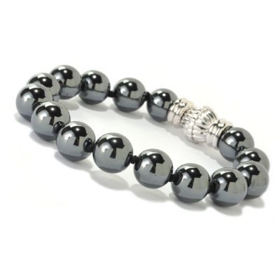 126-673 - Gem Treasures Sterling Silver 8" Hematite Bead Bracelet w/ Magnetic Clasp