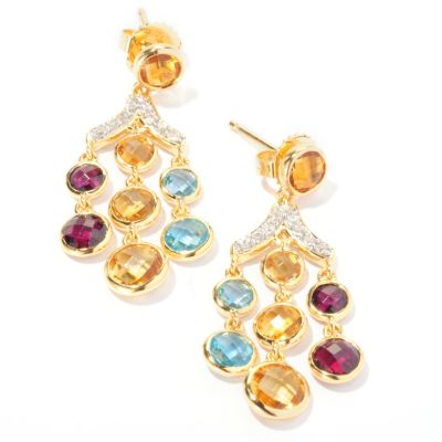 SS/18KV EAR MULTI GEM & WHT SAPH CHANDELIER
