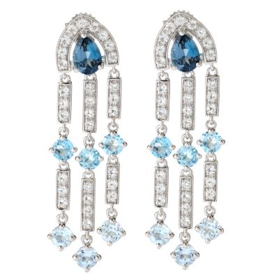 126-682 - Omar Torres 8.12ctw White & Blue Topaz Chandelier Earrings 