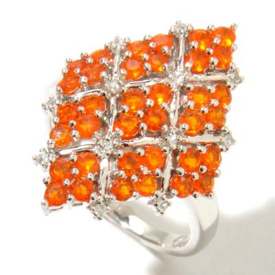 SS/PLAT RING FIRE OPAL & WHITE ZIRCON DIAMOND-SHAPE