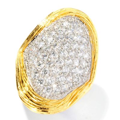 SB SS/TWO-TONE PAVE TEXTURED ELONGAGTED RING
