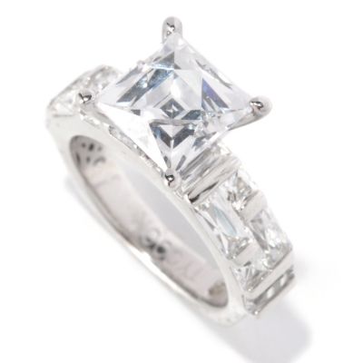 TYCOON SS/PLAT SQUARE CUT RING W/ RECTANGLE AND SQUARE CUT TENSION SET BAND