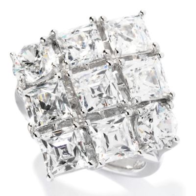TYCOON SS/PLAT SQUARE AND ROUND CUT DIAMOND SHAPED RING