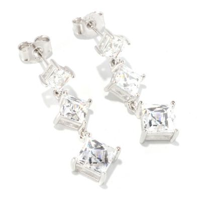 TYCOON SS/PLAT SQUARE CUT THREE STONE DANGLE EARRINGS
