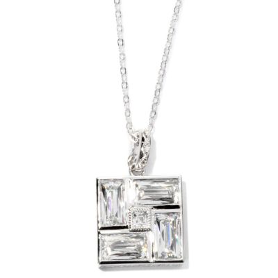 TYCOON SS/PLAT SQUARE & RECTANGULAR CUT SQUARE PENDANT W/ 18" CHAIN