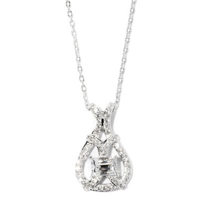 TYCOON SS/PLAT RECTANGULAR CUT TEARDROP SHAPE PENDANT W/ 18" CHAIN