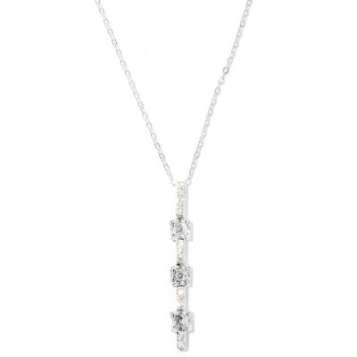 TYCOON SS/PLAT SQUARE CUT STATION LINE DROP PENDANT W/ 18" CHAIN