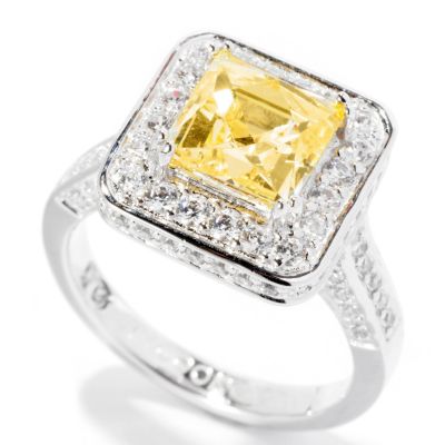 TYCOON SS/PLAT SQUARE TYCOON CANARY W/ WHITE ROUNDS RING