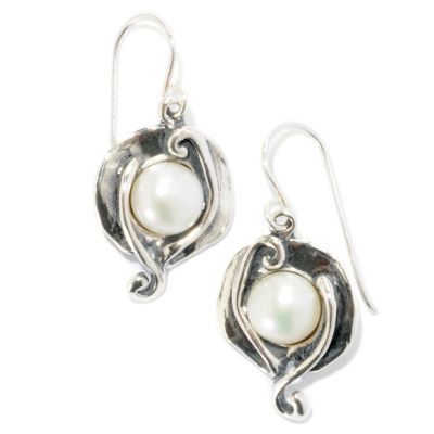 STERLING SILVER PETAL PEARL EARRINGS
