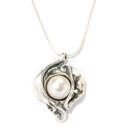 17" STERLING SILVER PETAL PEARL NECKLACE