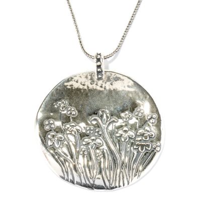STERLING SILVER "FIELD OF FLOWERS" CIRCLE PENDANT W/ 18" CHAIN