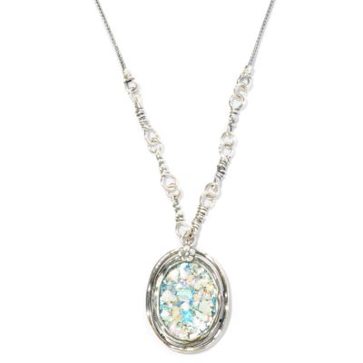 126-750 - Passage to Israel Sterling Silver 18'' Roman Glass Necklace w/ Extender