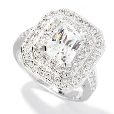 BLTA SS/PLAT RADIANT CUT DOUBLE HALO RING