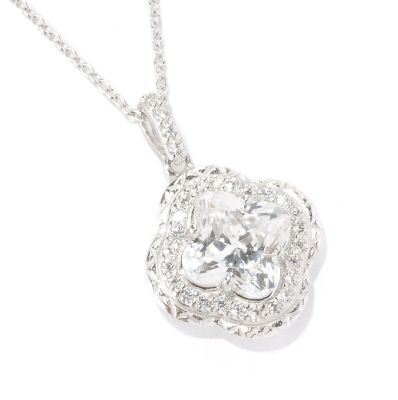 BLTA SS/PLAT FLOWER CUT HALO PENDANT W/ 18" CHAIN