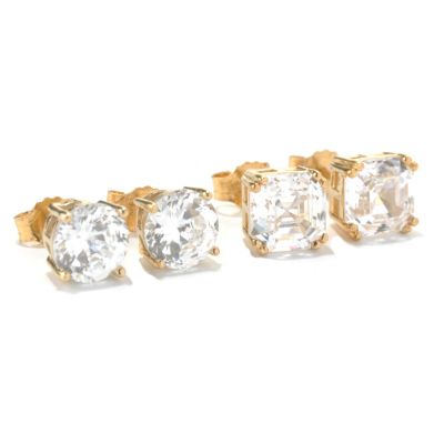 126-771 - Brilliante&reg; 6.48 DEW Asscher & 100-Facet Cut Stud Earrings