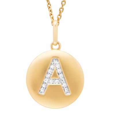 126-803 - 14K Gold 0.07ctw Diamond Round Initial Letter Disk Pendant w/ Chain