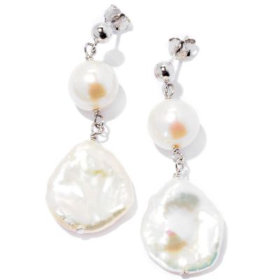 126-805 - Sterling Silver 9-10mm & 15-16mm White Freshwater Cultured Pearl Earrings