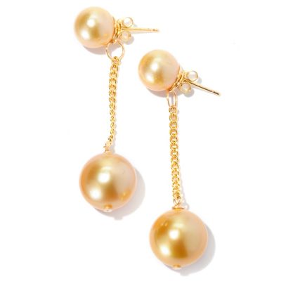 SS/YP 9-10mm & 12mm GOLDEN SOUTH SEA CHAIN DANGLE EARRING