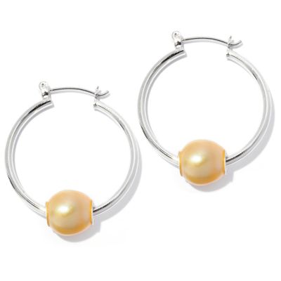 SS 9-10mm OVAL CIRCLE TAHITIAN HOOP EARRINGS