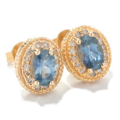 14K EAR DENIM SAPPHIRE & DIAMOND STUD