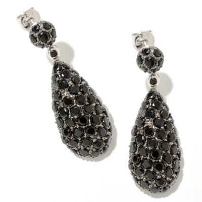 126-846 - Gem Treasures Sterling Silver Black Spinel Teardrop Shaped Drop Earrings 