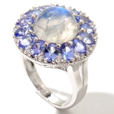 SS MOONSTONE RING W/ WHITE TOPAZ & TANZANITE