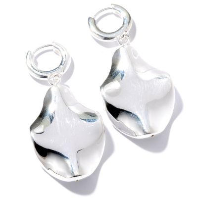 SEMPRESILVER POLISHED ELECTROFORM WAVY OVAL DANGLE EARRINGS