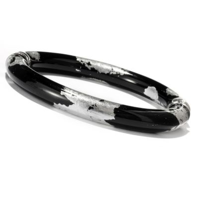 SEMPRESILVER BALCK ENAMEL W/SILVER FOIL BANGLE