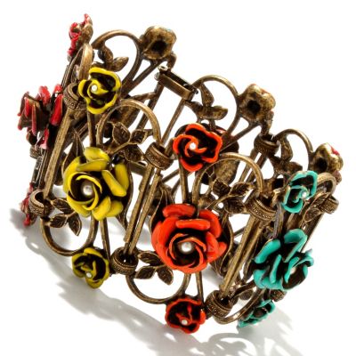 GOLDTONE AZTEC ROSES PANEL BRACELET
