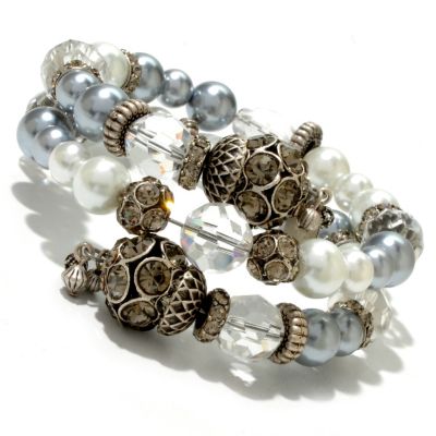 SILVERTONE GREY FAUX PEARL WRAPPER BRACELET